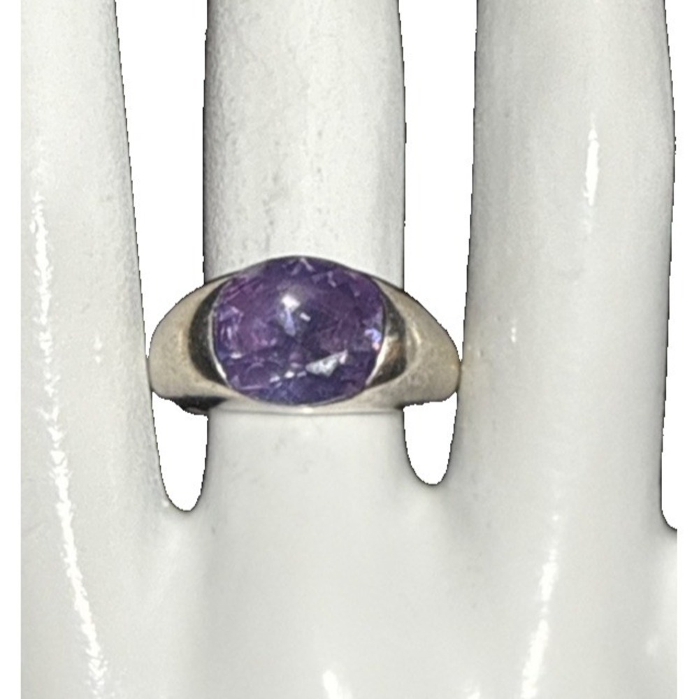 FAS Vintage 925 Sterling Silver Purple Faceted Crystal Ring Size 6/7 J19-51
